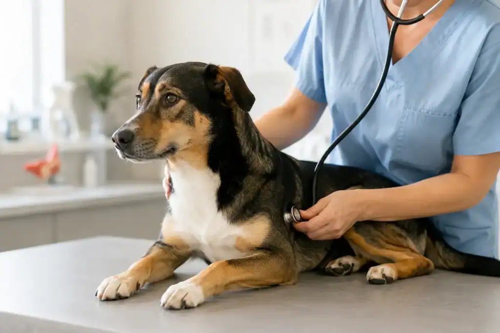 dierenarts onderzoekt hond